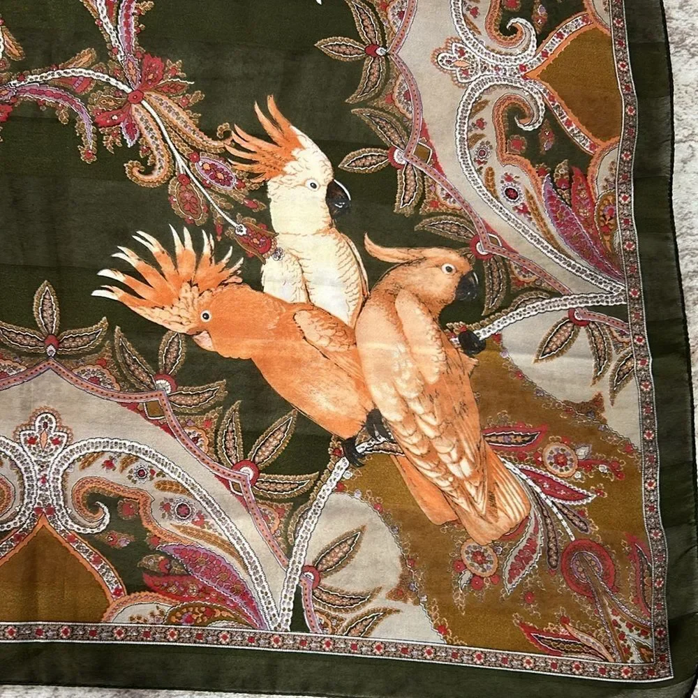 Gim Renoir Exotic Bird Print Scarf 34”x34” made in Italy